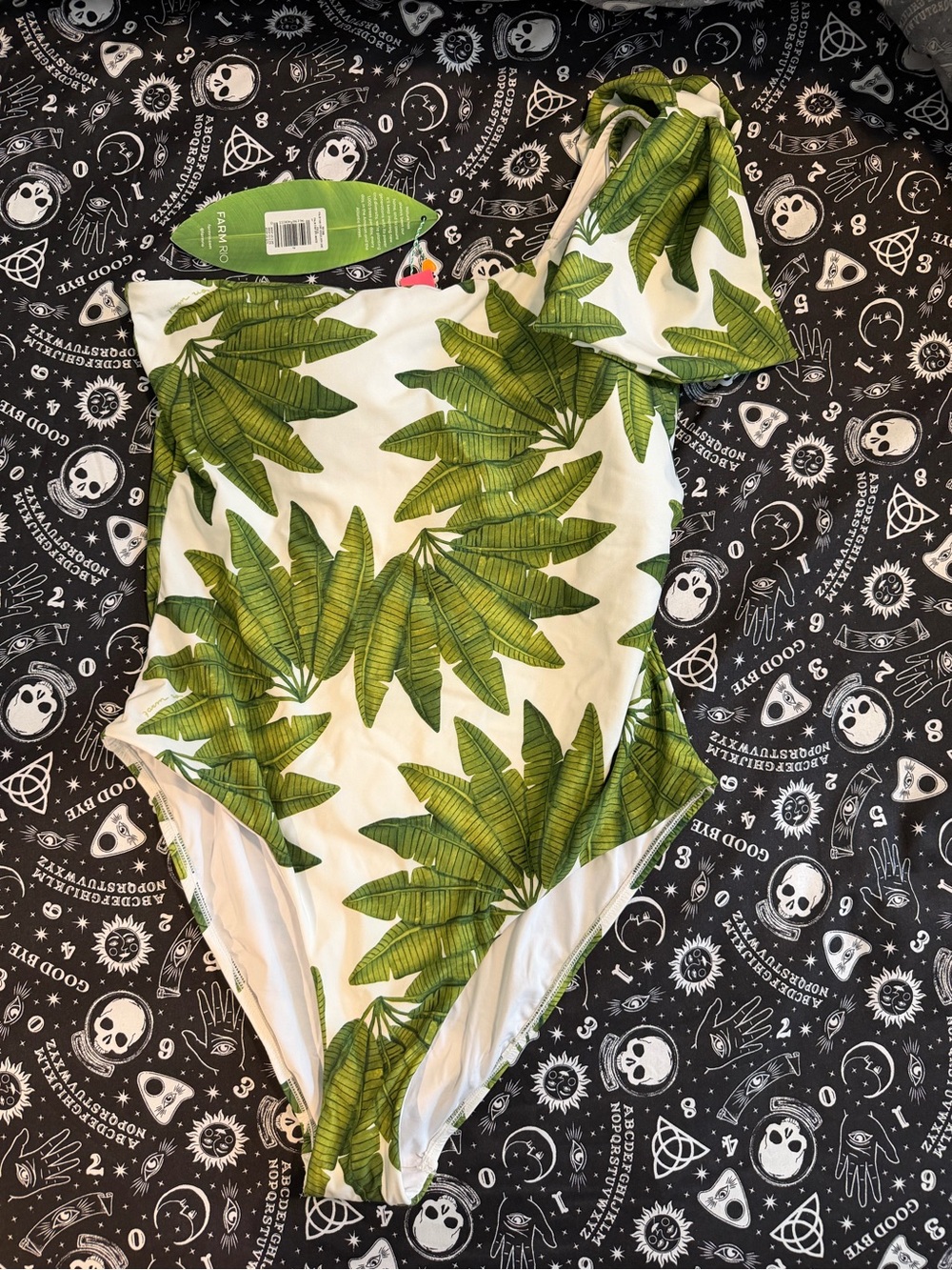 NWT FARM RIO Palm Fan One Shoulder One Piece - Picture 4 of 8